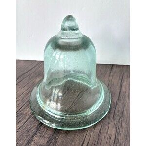 Vtg Cloche Garden Green Glass Plant Bell French Small Antique Hand Blown Dome 4"